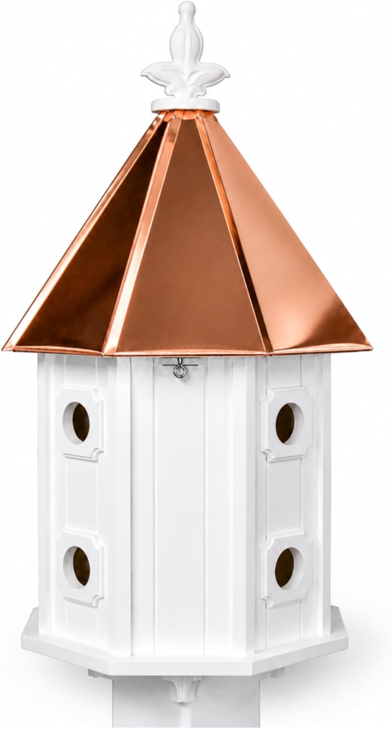 Two-Story 8 Compartment Songbird Weather-Resistant Birdhouse with Copper Roof, Made in The USA (H14C) (4" x 4" Mount)