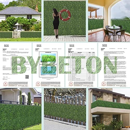 bybeton 24pk 10"x10" fake boxwood greenery backdrop privacy showing dimensions