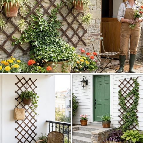 expandable wooden lattice panels outdoor garden fence trellis on a desk or shelf