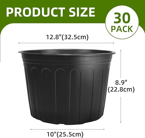 30 Pack 5 Gallon Plastic Nursery Pots,12.8 Inch Thickened Soft Plant Pots with Drainage Holes,Flower Planter Container for Seedlings Garden,Indoor and Outdoor