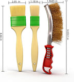 BBQ Grill Brush Set with Wire Scraper and Basting Brushes, 3-Piece, 1 in and 2 in Pastry Brushes for Cooking