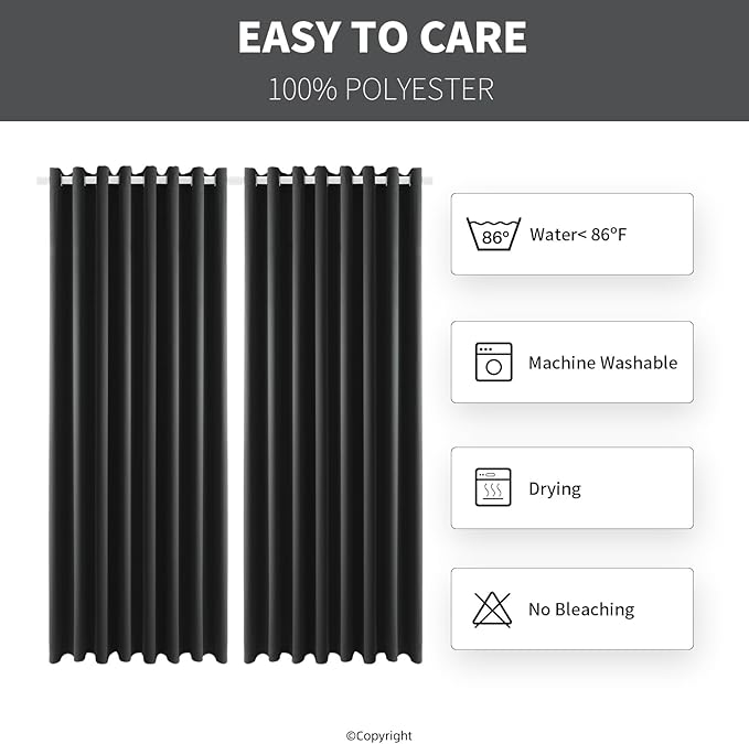 Waterproof Outdoor Curtain W105 x L84 - Grommet Top Sunlight Blocking Window Treatment Drapes Blackout Curtains for Home Bedroom Living Room Outdoor Patio Porch Gazebo (Dark Gray, 2 Panels)