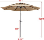 Yaheetech 3-Tier Patio Umbrella 10ft Vented Outdoor Canopy Sun Shade Large Market Table Umbrella Double-layer Cloth & Push-button Tilting for Yard/Garden/Park Tan