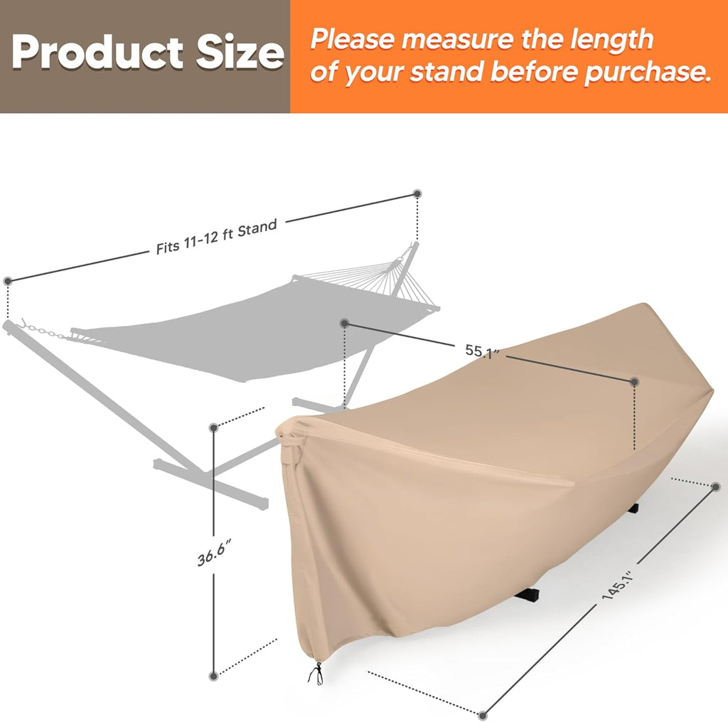 Hammock Cover, Water-Resistant Polyester Hammock Stand Cover for 11-12ft Stand, Brown