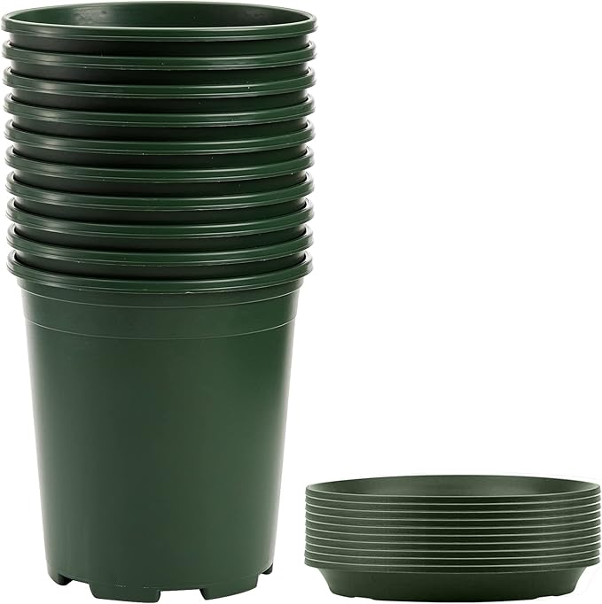 Fasmov 10PCS 1 Gallon Durable Nursery Pot Garden Flower Pots Nursery Plant Container Kit with 10 Pcs Matching Pallets