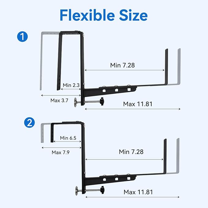 Halatool 4-Pack Heavy Duty Window Box Bracket, Adjustable Wall Mount Planter Holder for Outdoor Window Flower Boxes on Balcony, Porch, Fence, Patio and Garden