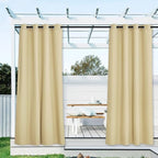 NICETOWN 2 Panels Outdoor Curtains for Patio Waterproof, Weatherproof Grommet Top Thick Indoor Outdoor Vertical Drapes Heat Block Dustproof for Porch/Cabana/Gazebo, Beige, W55 x L78