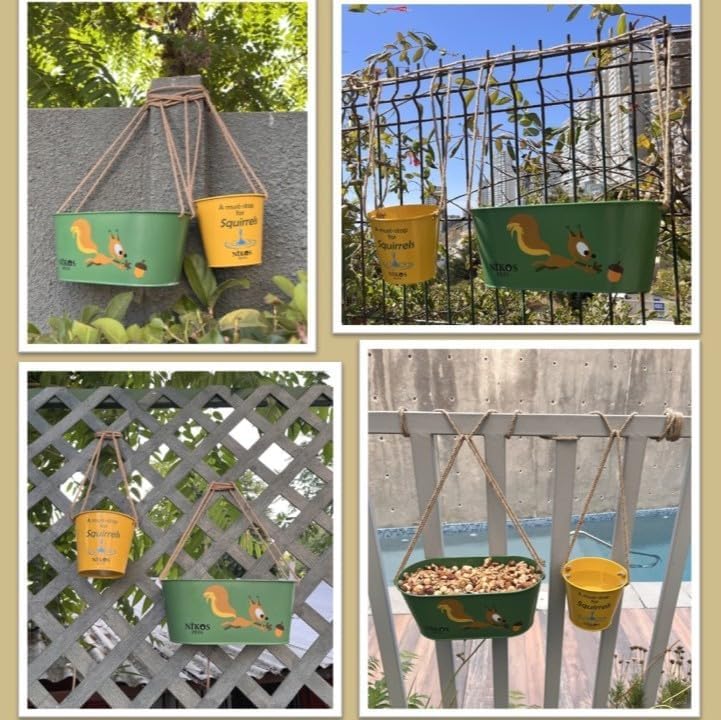 Hanging Squirrel Feeder & Waterer for Outside, Large Feeder.