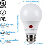 TORCHSTAR Dusk to Dawn Light Bulbs Outdoor, Sensor A19 LED Light Bulb, Auto on/Off Photocell Automatic for Outdoor Lighting, UL FCC DOE, 5000K, Pack of 4