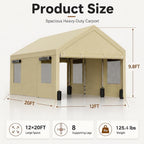 nuturelly 12x20 heavy duty carport, portable garage for shown in use
