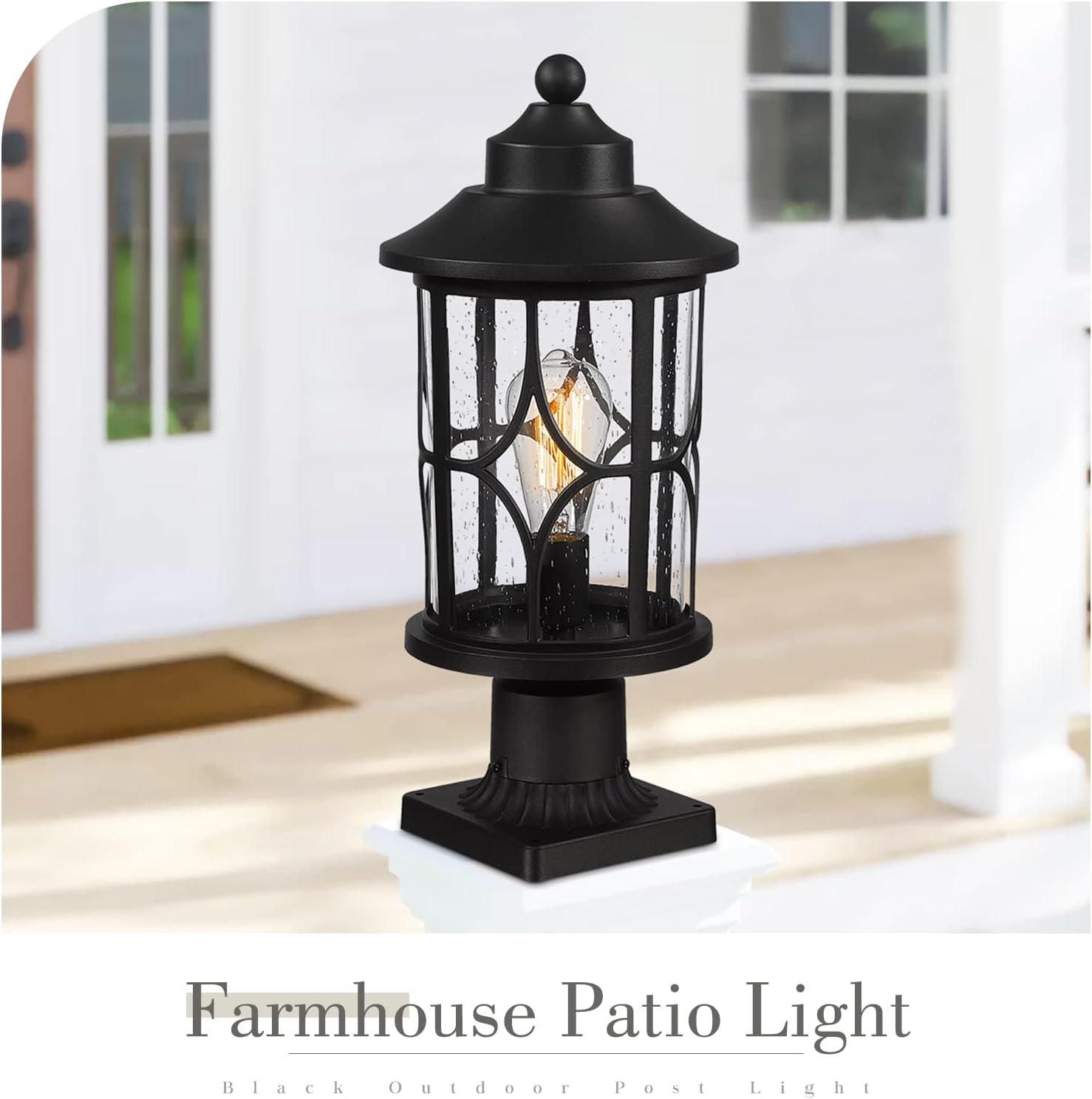 zeyu Farmhouse Exterior Post Light Fixture, 17 Inch Modern Outdoor Pole Light for House Patio Yard, Die-Cast Aluminum with Seeded Glass Shade, Black Finish, ZX48MP BK