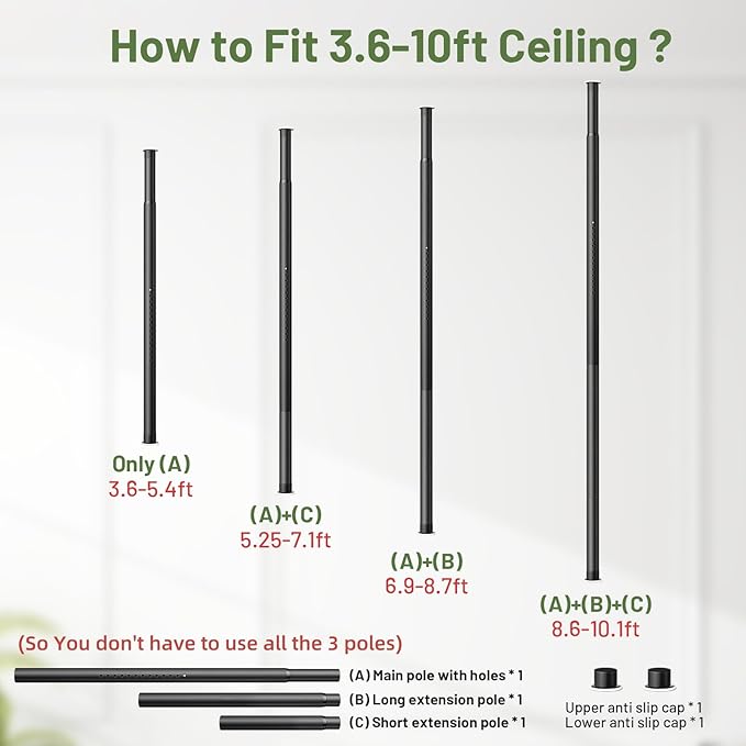Tension Rod Plant Stand, Plant Poles for Hanging Plants Indoor, 6 Tier Tension Pole Plant Hanger, Floor to Ceiling Plant Pole with 6 Trays Hanging Plant Stand (Fit 3.6-10ft Ceiling)