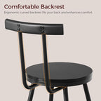 Bar Stools, Set of 2 Bar Chairs with Backrest and Footrest, 26" Tall Counter Stools, Metal Frame, Adjustable Feet, Easy Assembly, for Kitchen, Living Room, Pub, Black BAHB6001