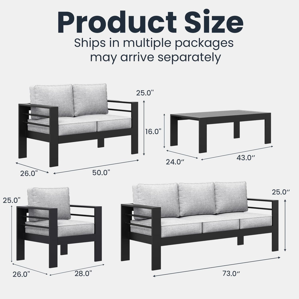 5 pieces modern aluminum patio furniture set, outdoor on a desk or shelf