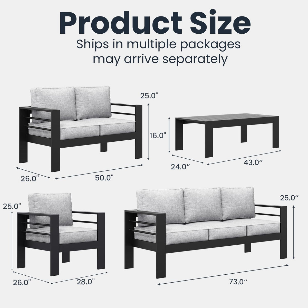 5 pieces modern aluminum patio furniture set, outdoor on a desk or shelf
