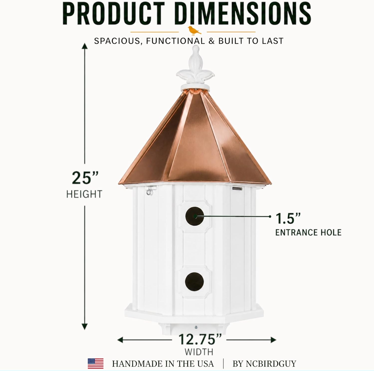 Two-Story 8 Compartment Songbird Weather-Resistant Birdhouse with Copper Roof, Made in The USA (H14C) (4" x 4" Mount)