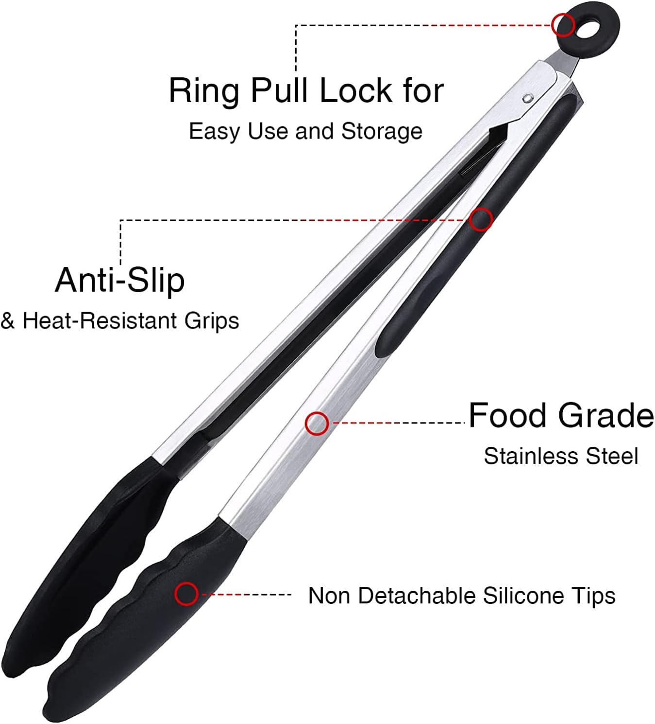 7/9/12 Inch Kitchen Tongs Set of 3, Cooking Tongs with Silicone Tips | For Cooking/Serving/Grilling | Heat-Resistant | Food-Grade Material | Dishwasher Safe | Black