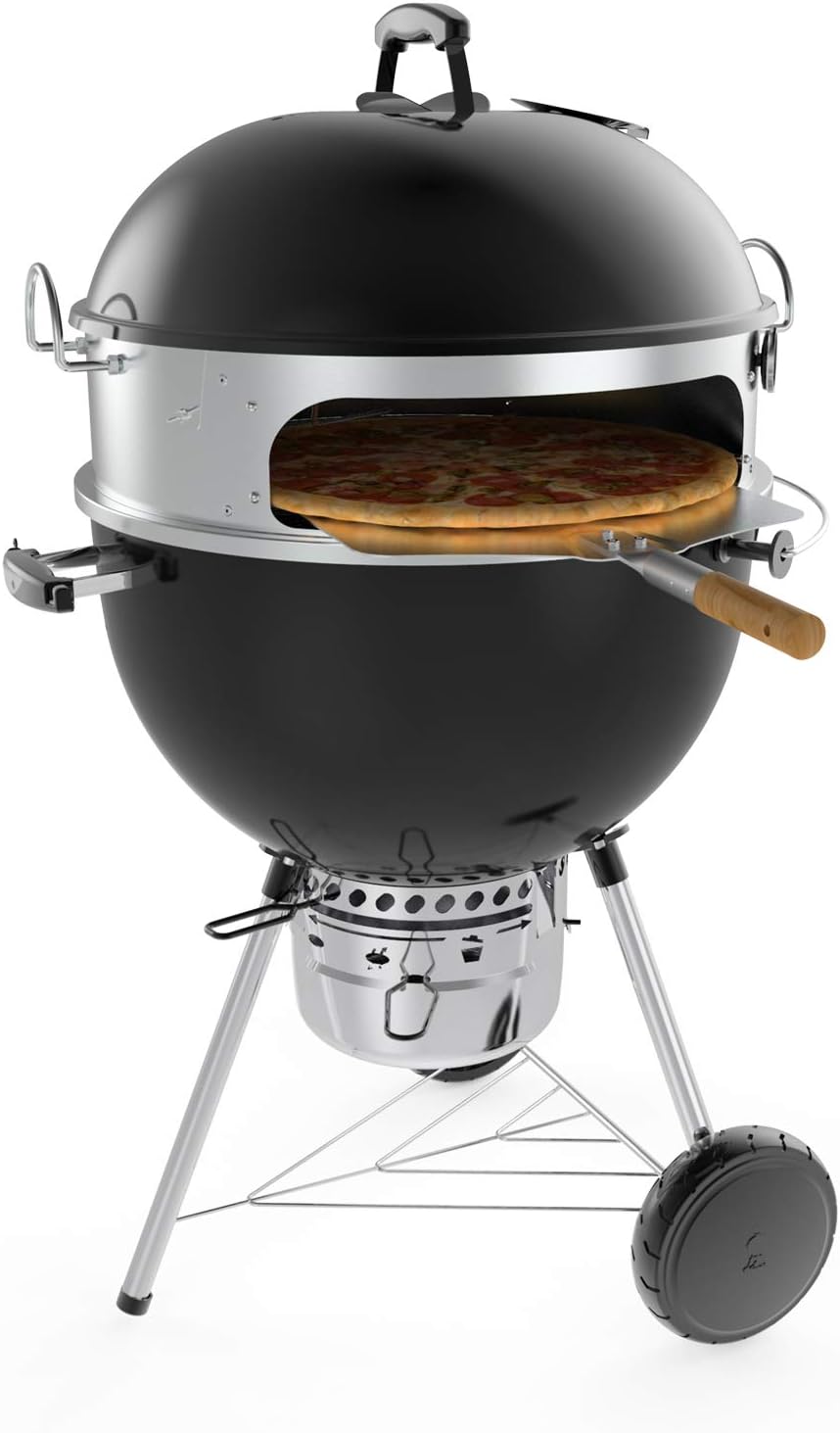onlyfire Stainless Steel Multi-purpose Rotisserie and Pizza Combo Kit | For Weber 22-Inch Kettle Charcoal Grills, Include Pizza Peel and Pizza Stone