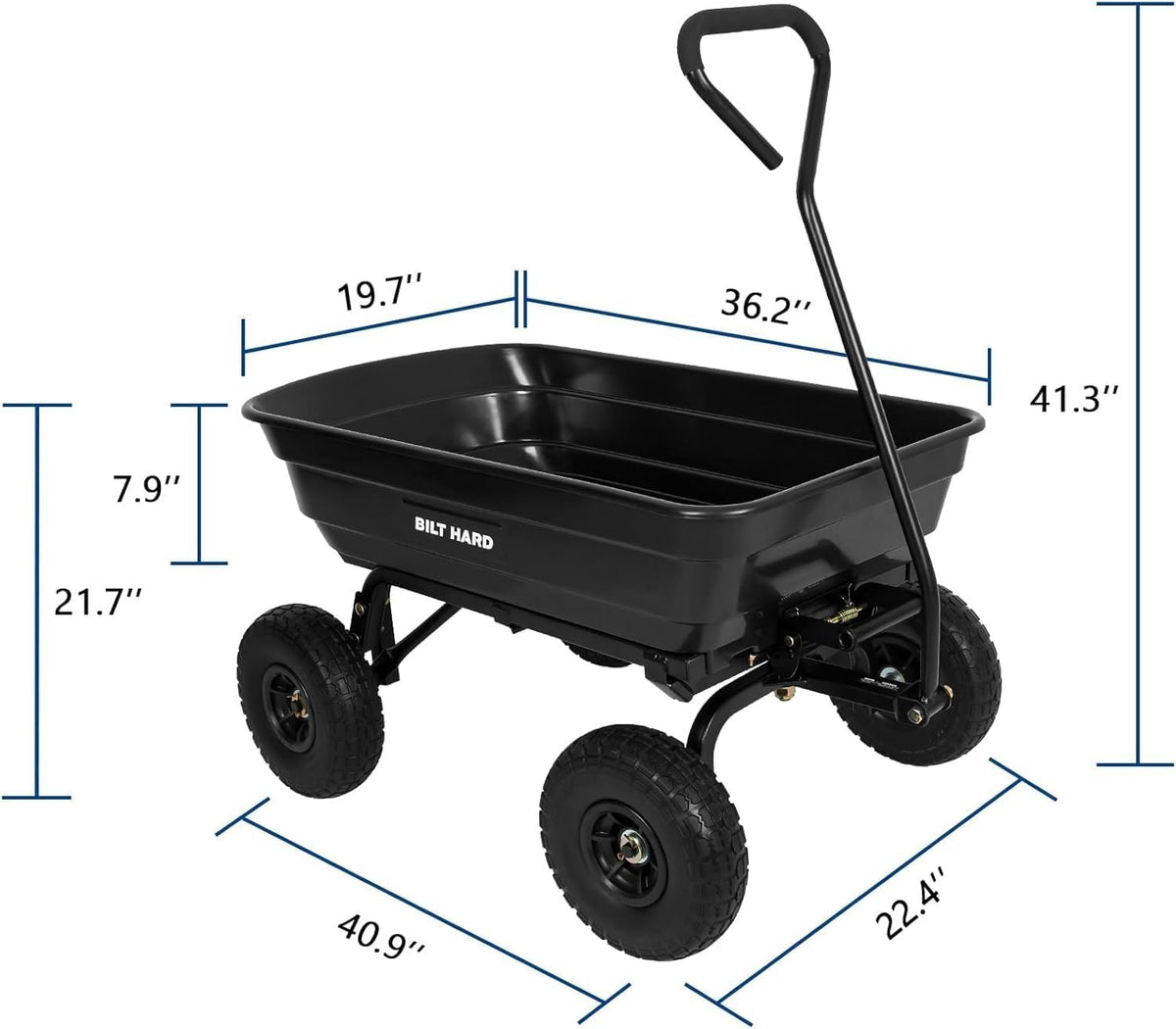 bilt hard poly garden dump cart 600 lbs on a desk or shelf