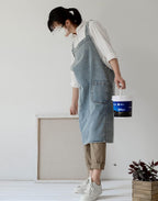 Denim Cotton Canvas Cross Back Aprons Solid Color Shop Kitchen Garden Square Smock for Women Girls with Pockets