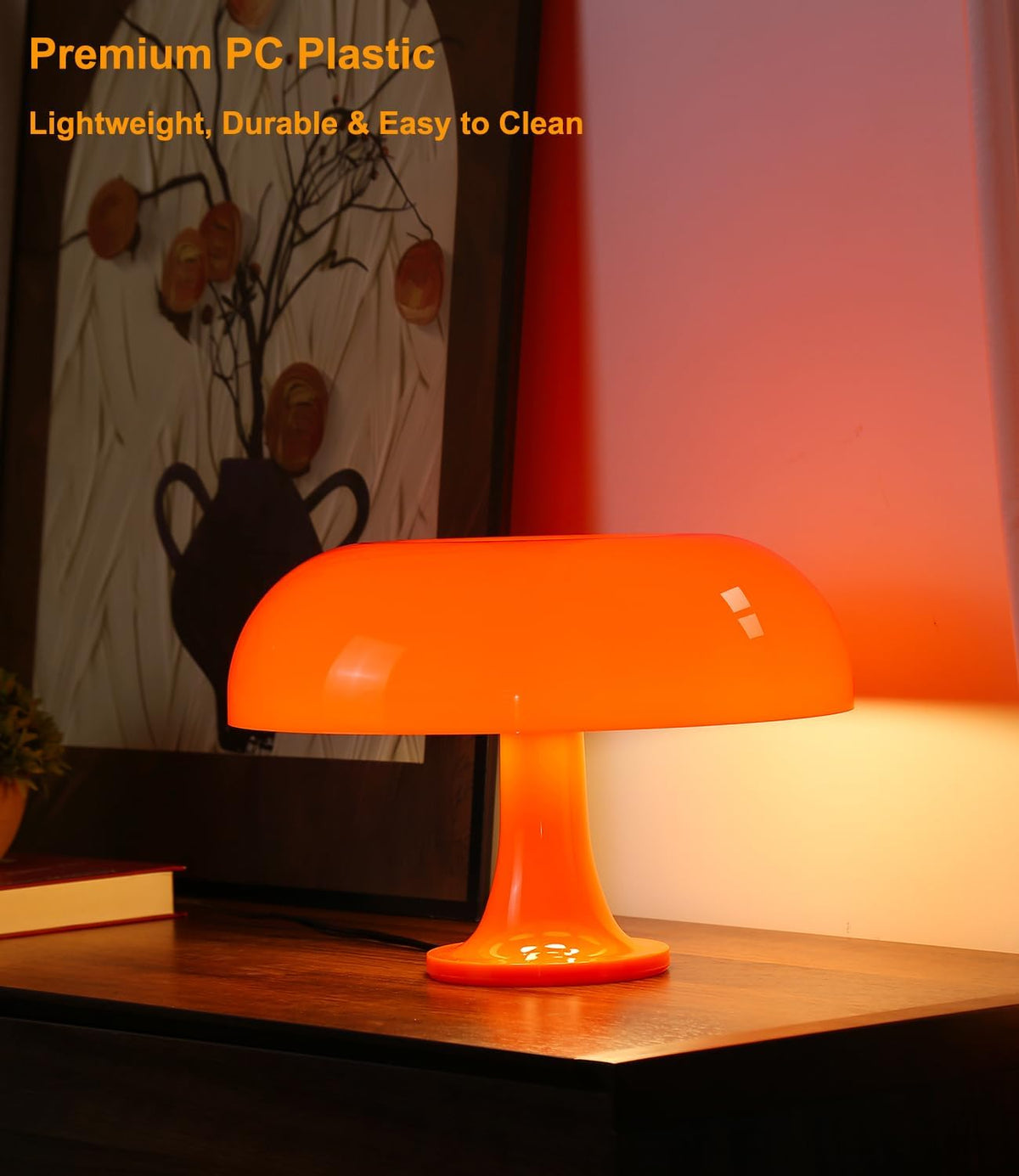 orange mushroom lamp, mid century modern table lamp showing dimensions