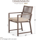 Outdoor Patio Dining Chair, 400 Lbs, Light Brown, Set of 2 | All-weather Woven Rope, Sturdy Frame,Ergonomic Backrest, Removable Breathable Cushion,for Patio & Garden