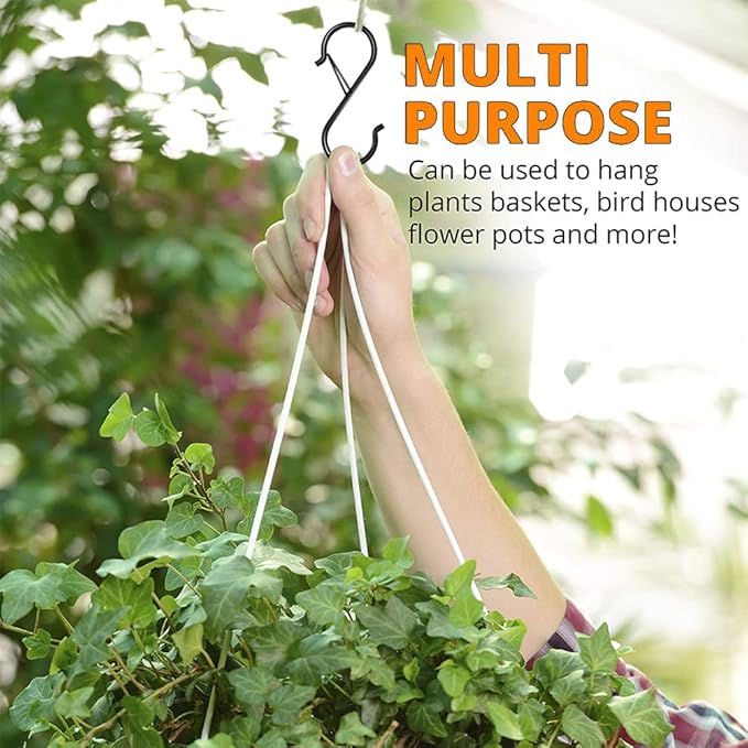 32 Pack S Hooks for Hanging, 3.5 inch Heavy Duty Metal S Hooks with Safety Buckle S Shaped Hooks Pot Rack Closet Hooks for Hanging Plants, Clothes, Kitchen Utensil, Pots, Pans, Bags (Black)