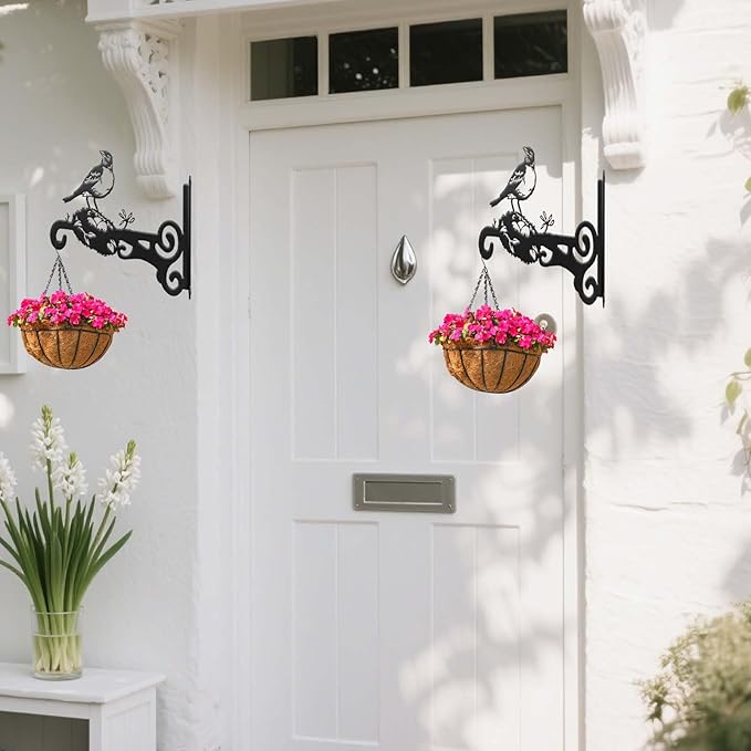 2-Pack Aesthetic Plant Hanger Indoor and Outdoor – 10 Inch Metal Hanging Plant Bracket with Beautiful Bird Pattern – Anti Rust Plant Hooks for Hanging Plants, Bird Feeder, Wind Chime, Lantern
