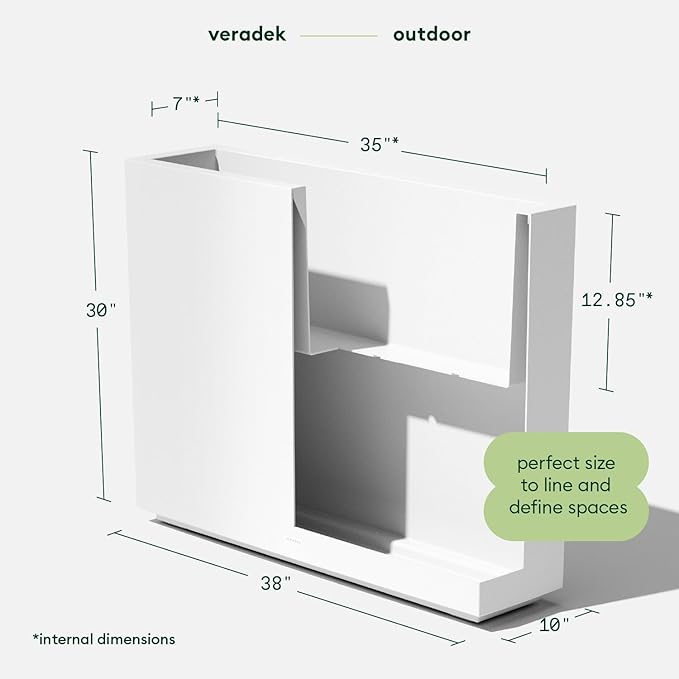 Veradek Block Series Span Plastic Planter - Tall Rectangular Planter for Indoor or Outdoor Patio/Porch | Durable All-Weather with Removable Insert Bucket | Modern Design for Plants, Flowers, Garden
