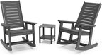GREENVINES Outdoor Rocking Chair Set | 3-Piece | 2 Rocking Chairs with 1 Side Table | Porch Rocker | HDPE Plastic | Grey | Patio Furniture Sets | High Back | Big & Tall | Ladder Back