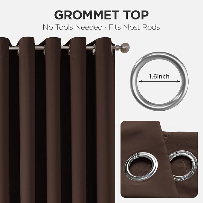Joydeco Blackout Patio Sliding Door Curtains 108 Inches Long, Grommet Privacy Room Divider Curtains, Extra Wide Thermal Blackout Drapes for Bedroom Living Room (Chocolate, 70Wx108L, 1 Panel)