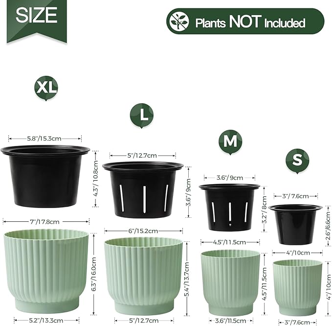 T4U 4.5 Inch Plant Pots Self Watering, 6 Pack African Violet Pots, Small Plant Pots for Plants, Small Indoor Plant Pot, Self Watering Planter for African Violet, Succulents (6 Pack 4.5" Pots, Green)