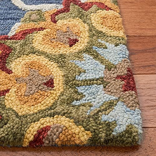 SAFAVIEH Blossom Collection Runner Rug - 2'3" x 6', Navy & Multi, Handmade Wool, Ideal for High Traffic Areas in Living Room, Bedroom (BLM401N)