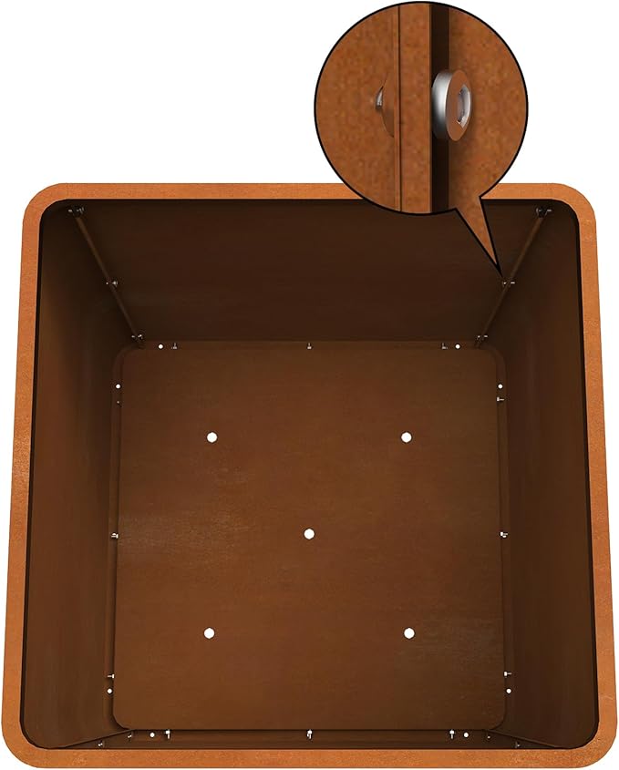 Corten Steel Planter Box 26" L x 26" W x 26" H,Large Metal Square Planter for Outdoor Plants,Metal Cube Flower Pot with Drainage Hole for Porch Hotel Patio Yard