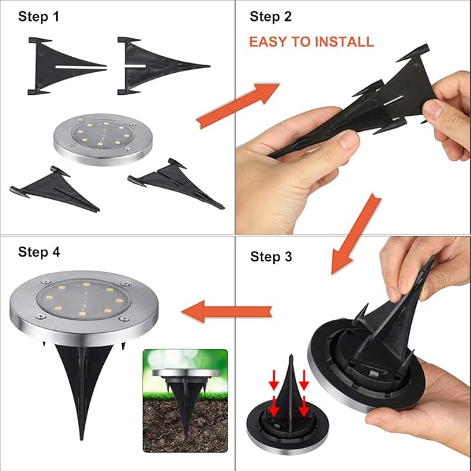 LYHOPE Solar Ground Lights Outdoor, 8 Pack 8 LED Solar Disk Lights Waterproof Garden In-ground Pathway Light Landscape Lighting for Lawn,Yard,Deck,Patio,Walkway (Warm White)