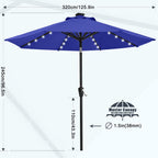 MASTERCANOPY 11ft Patio Umbrella with Solar Lights, Blue | 8 Ribs, 32 Solar LED Lights, Tilt & Crank, UV/Water-Resistant, Easy Setup – Ideal for Garden, Deck, Pool