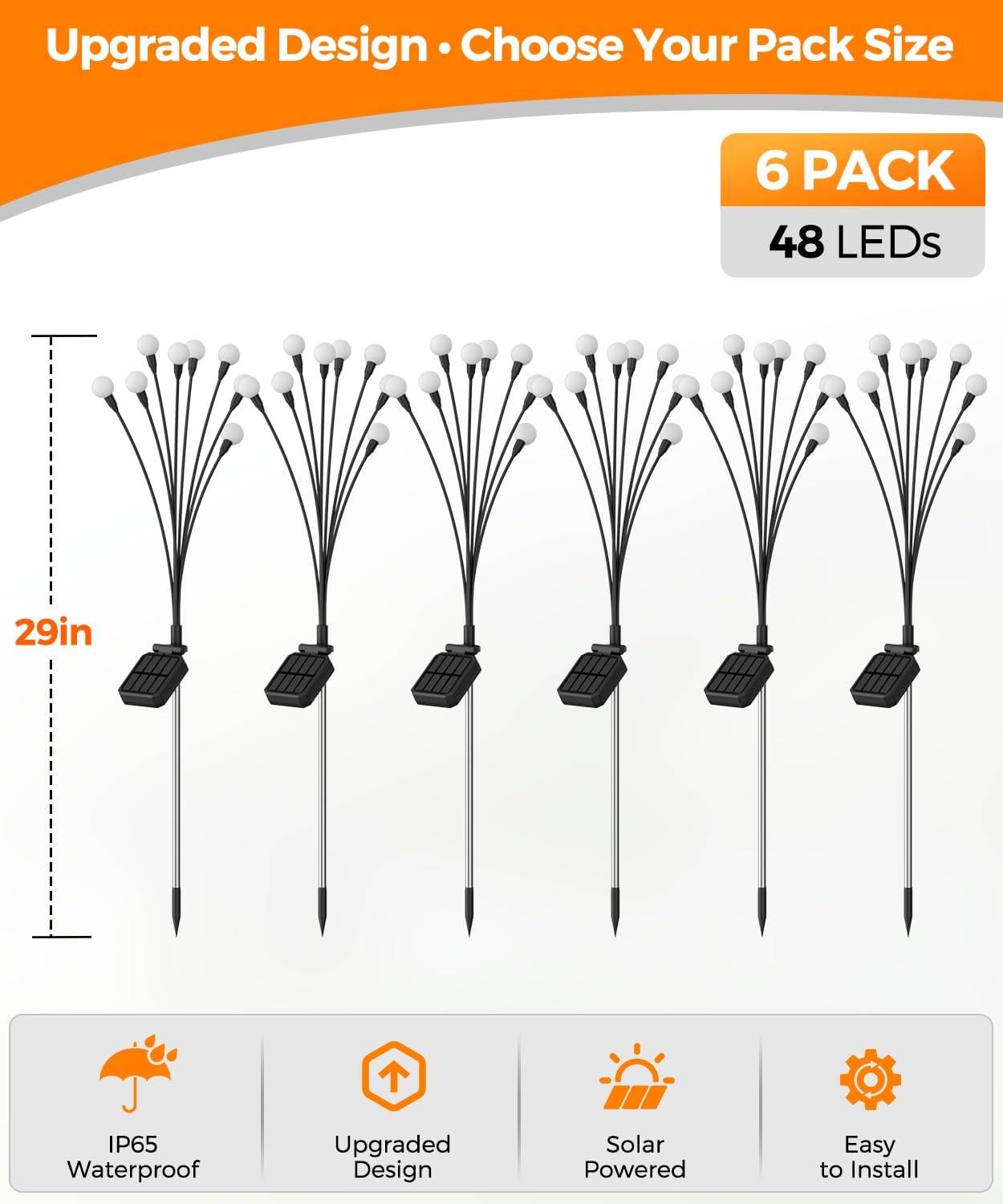 6 Pack Solar Garden Lights 48 LED, Solar Lights Outdoor Waterproof IP65, Decorative Garden Lights Solar Powered for Yard Patio Pathway Decor, Outside Fairy Firefly Lights Garden Gifts