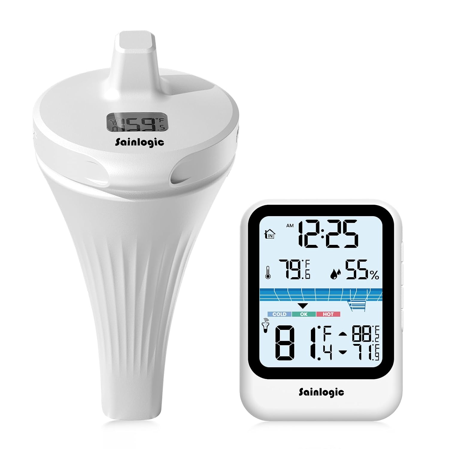 Sainlogic Floating Pool Thermometer, Wireless with High Precision and Easy Read, IP68 Waterproof for Outdoor Swimming, Hot Tub, Pond, Fish Tank, Patio and Aquarium