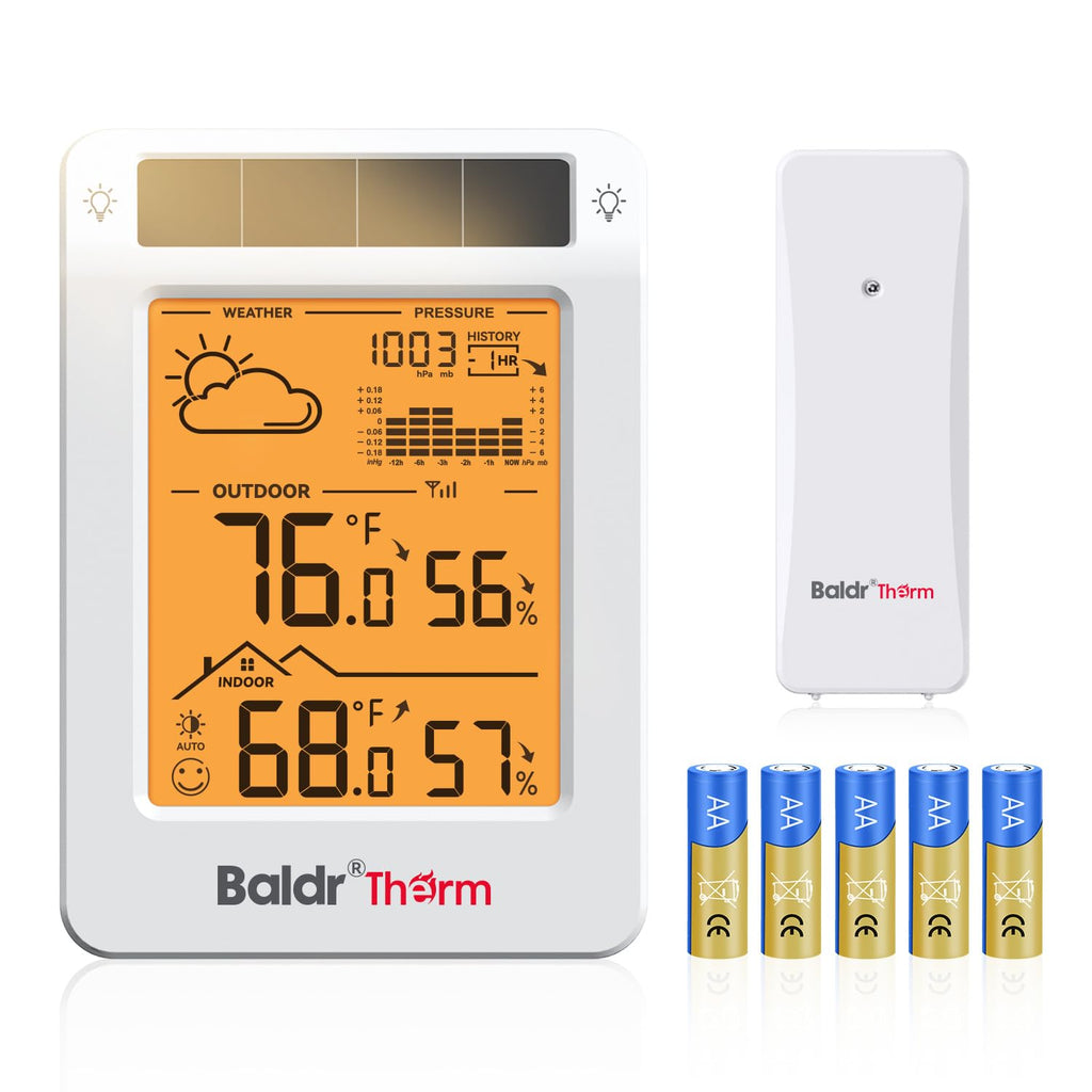 indoor outdoor thermometer wireless solar weather station with, main product view