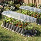 giantex raised garden bed w/greenhouse cover, outdoor oval shown in use
