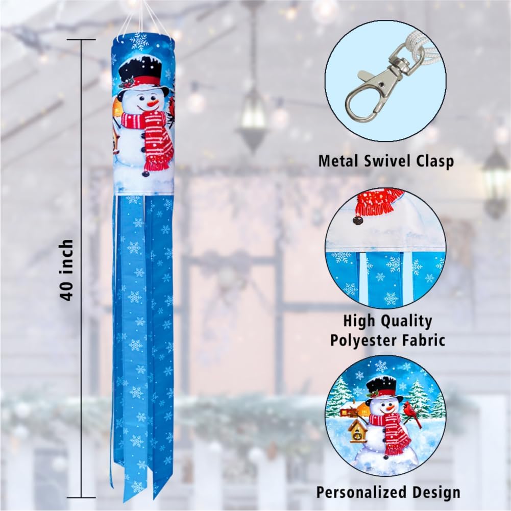 Winter Snowman Windsock 40 Inch Durable Outdoor Hanging Decoration | Merry Christmas, Happy New Year, Winter Wind Sock Flag, Yard Garden Patio Home Decor ﻿
