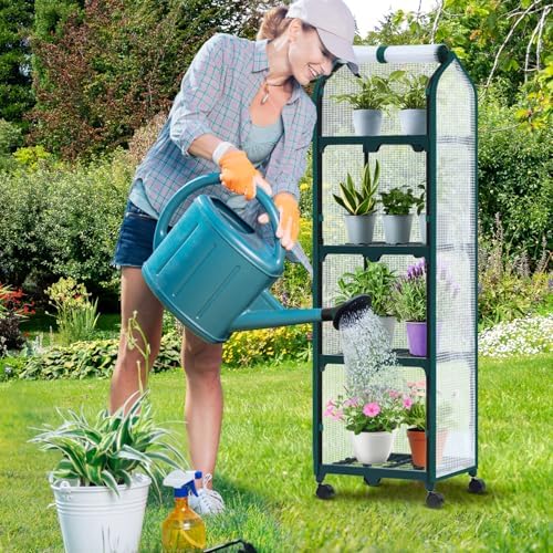 ohuhu mini greenhouse for indoor outdoor, small plastic, front angle view