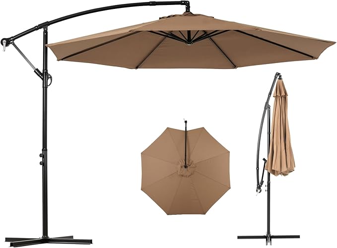 Backyard Expressions 10FT Cantilever Patio Umbrella – Outdoor Offset Hanging Umbrella with Smooth Crank, Tilt Adjustment & UV Protection – Heavy-Duty Steel Frame (Base Not Included)