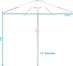 Sunnydaze Outdoor Patio Umbrella - Polyester Table Market Umbrella with Push-Button Tilt and Crank - 6 Sturdy Ribs - Blue - 7.5ft