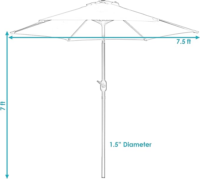 Sunnydaze Outdoor Patio Umbrella - Polyester Table Market Umbrella with Push-Button Tilt and Crank - 6 Sturdy Ribs - Beige - 7.5ft