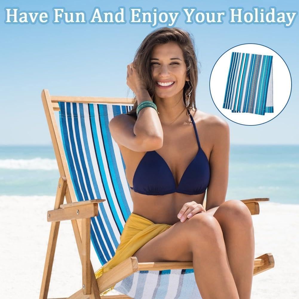 GORGECRAFT Beach Sling Patio Chairs Canvas Blue Stripes Folding Chair Replacement Outdoor Chairs Cloth Replacements 115X43cm Portable Reclining Sling Chair Fabric for Summer Vacation Sunbathing Garden