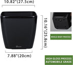 Dexceder 11x10 Self Watering Planter Indoor Outdoor, Inner Mat Design, Thickened Table Flower Plant Pot with Water Level Indicator (Black High Gloss)