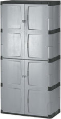 Rubbermaid Freestanding Storage Cabinet Five Shelf with Double Doors Lockable Large 690-Pound Capacity Gray For Garage/Outdoor Garden Tools/Toys/Power Tools/Pool Accessories Grey