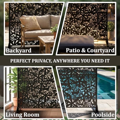 metal privacy screen outdoor 6ft – freestanding laser, front angle view