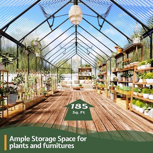 jocisland 8x24 ft walk-in polycarbonate greenhouse with 2, close-up detail